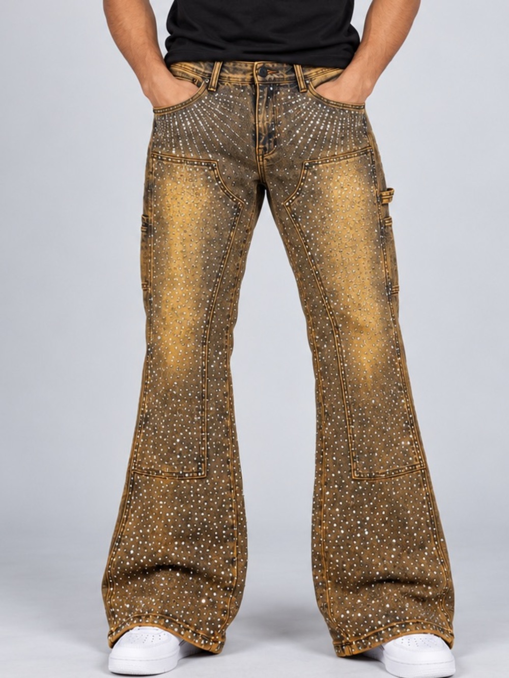 Kindred men’s Vegas Rhinestone Flare brown Jeans Men’s size 34x36 Carpenter Y2K